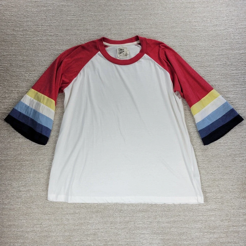 Camp Collection x Free People Yellowstone Tee M Rainbow Stripe Raglan 3/4 Sleeve